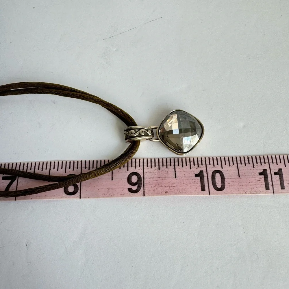 Brighton Venus Necklace Swarovski Crystal Pendant Olive Double Cord Silver Tone - Picture 11 of 11